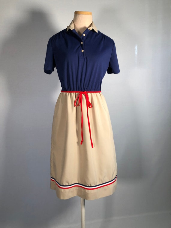 1970s Navy T-Shirt & Beige Poplin Dress