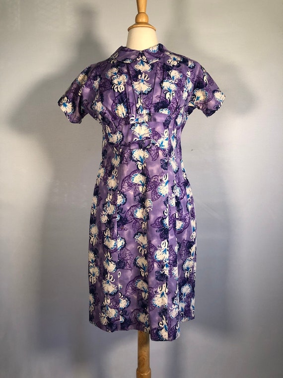 1950s Purple Batik Print Dress