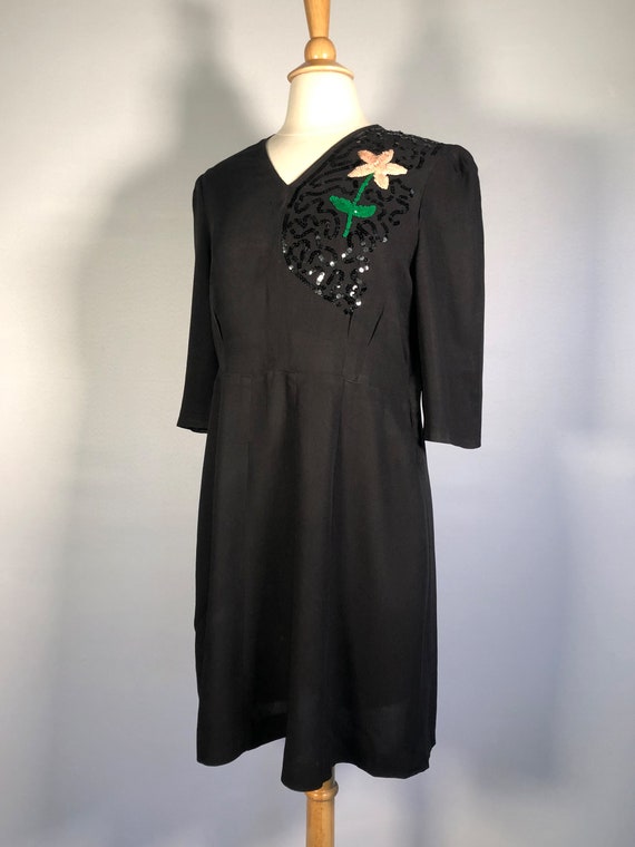 Early 40s Black Rayon & Sequin Dress - image 3