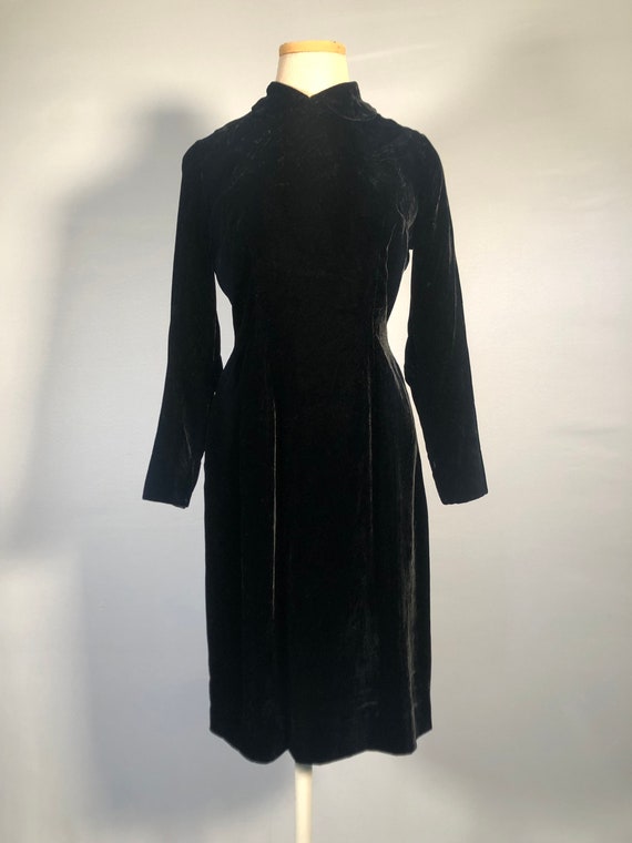 Mid 1960s Black Rayon Velvet Dress - image 1