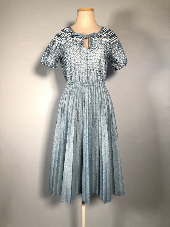 CLEARANCE! 1970s Blue & White Pleated Dress by Mo… - image 1