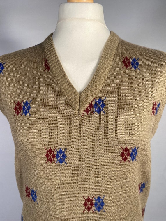 1970s Tan Argyle Patterned Knitted Vest by Campus - image 6