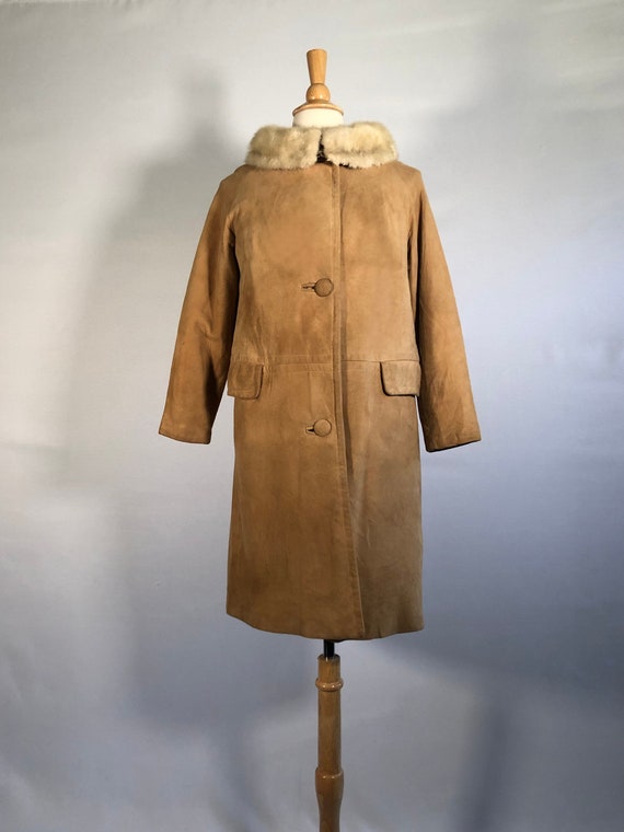 1960s Taupe Suede Coat with Mink Collar