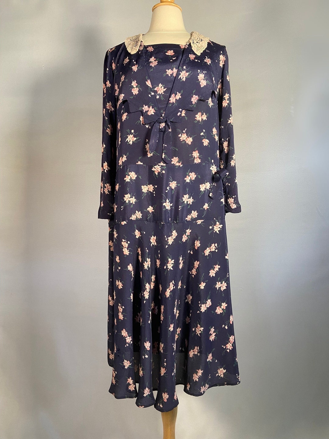 S | 1930s/1940s Petrol Blue Rayon Dress