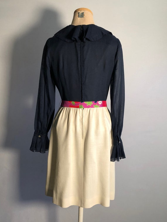 Late 60s Mod Voile and Linen Mini Dress - image 2