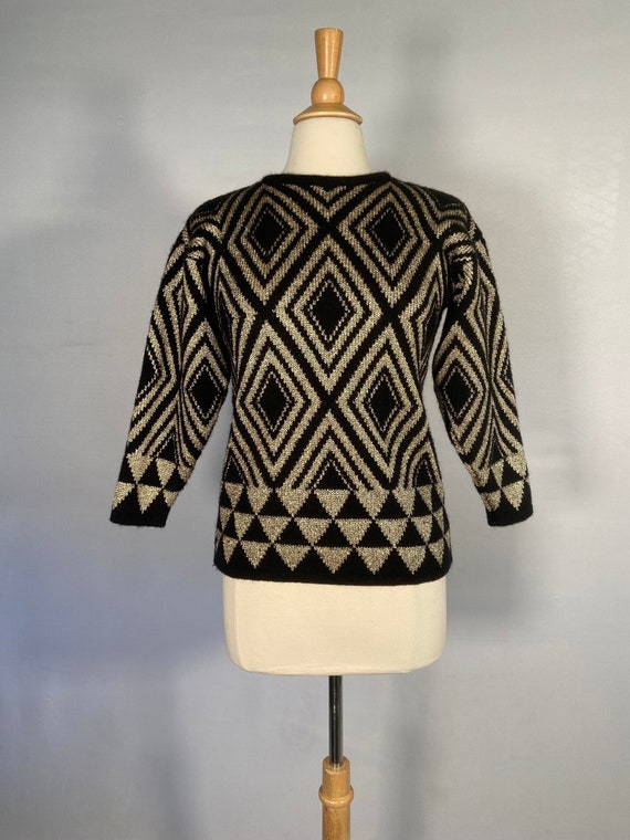 1970s Art Deco Black & Gold Pullover