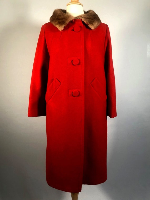 Late 50s Red Wool Coat with Mink Collar