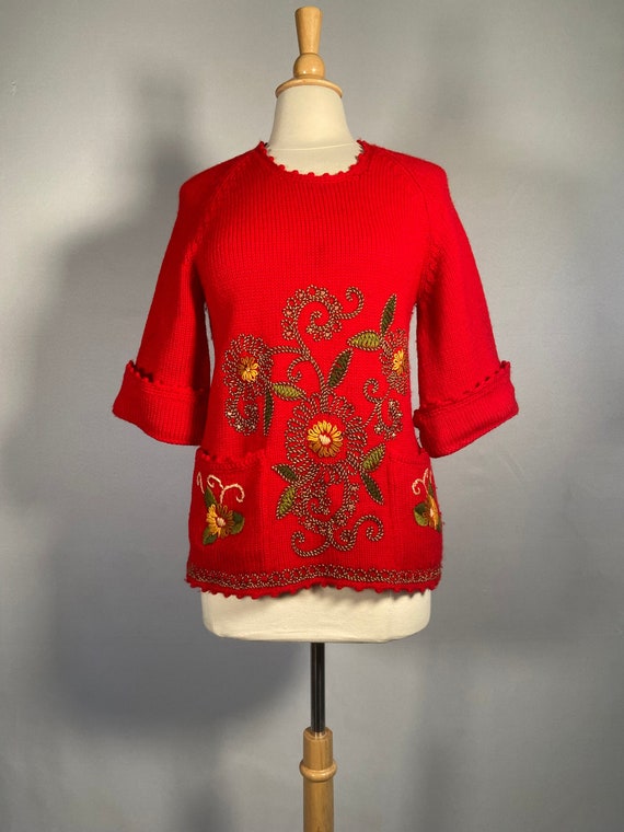 1970s Embroidered Embellished Pullover and Half Sl