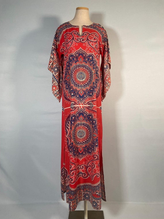 1970s Chain Stitched Dashiki Maxi Dress