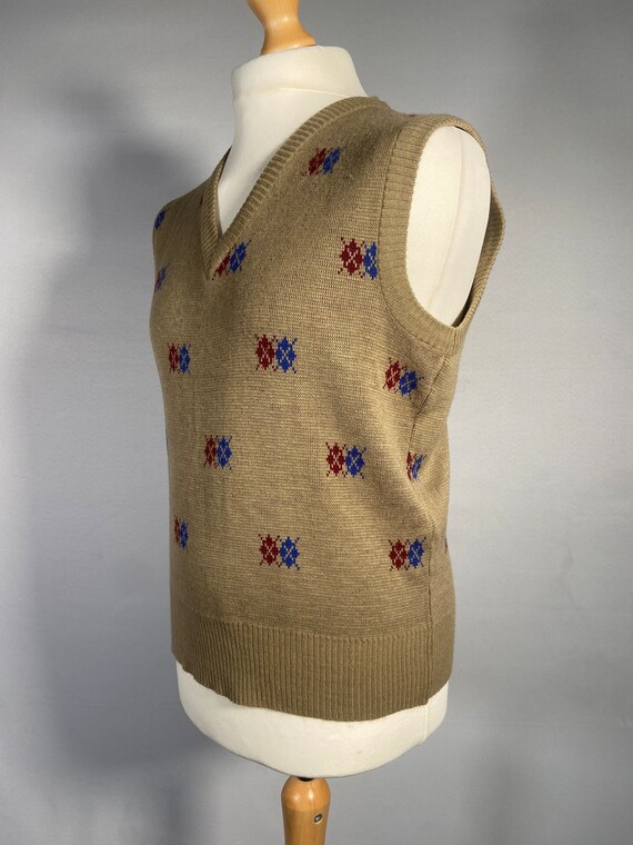 1970s Tan Argyle Patterned Knitted Vest by Campus - image 3