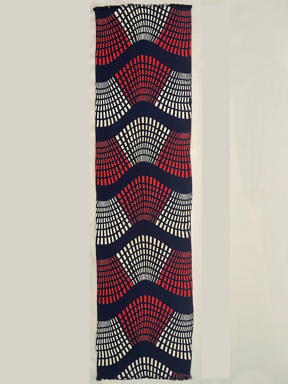 Late 1940s Navy, Red, & White Geometric Neck Scarf