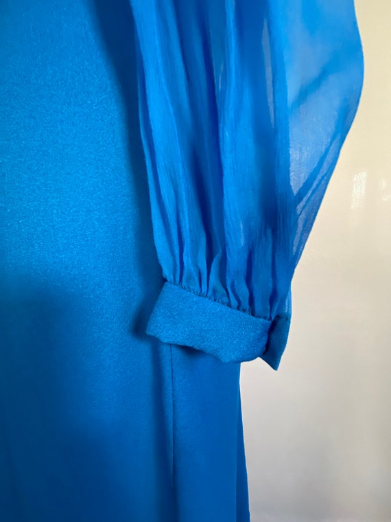 1970s Blue Polyester Maxi with Voile Sleeves - image 6