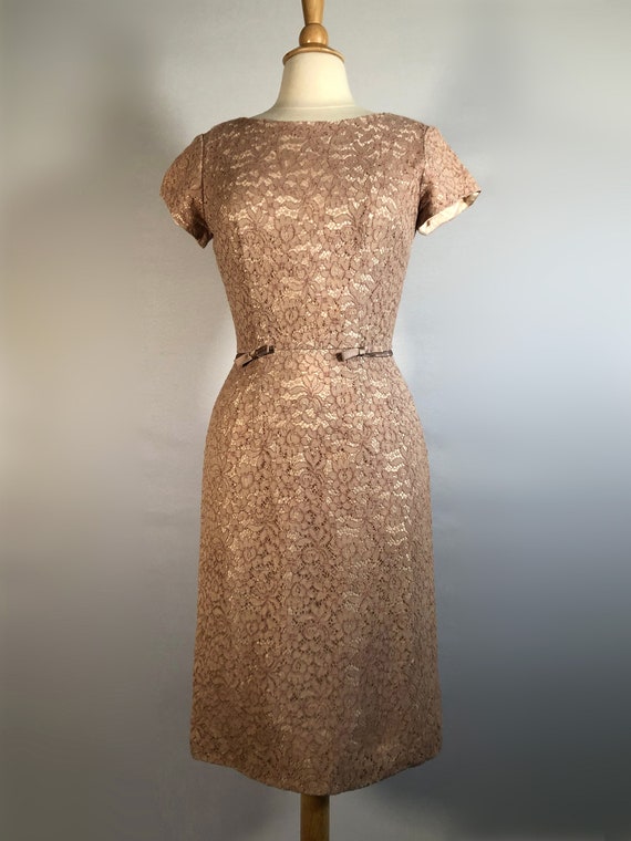 Early 1960s Beige Lace Dress and Jacket - image 2