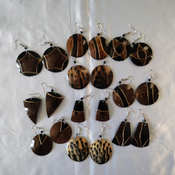 Natural Coconut Shell Dangle Earrings - Eco-Friendly Jewelry, Unique Coconut Shell Statement Earrings - Beach Inspired Accessories