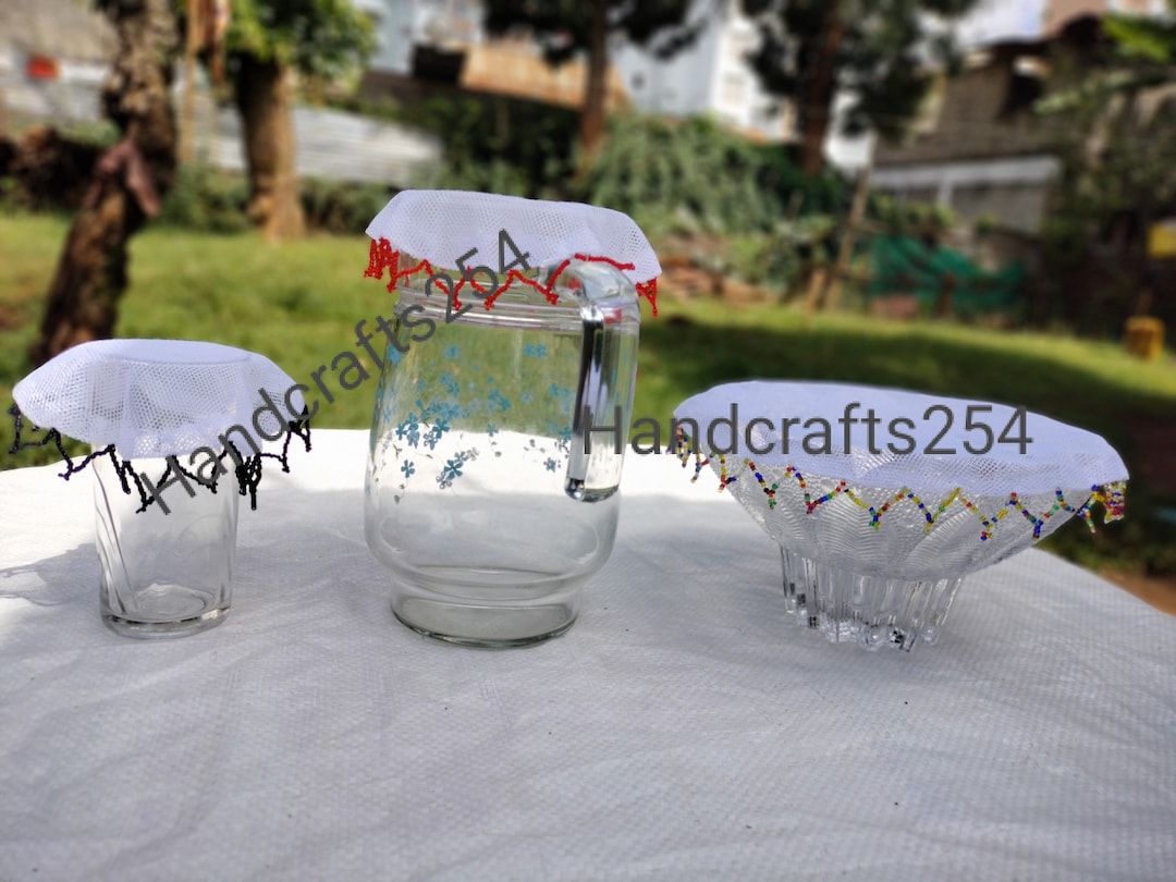 Set of Beaded Food Covers,glass/ Jug or Fruits Cover,beaded Net Decor