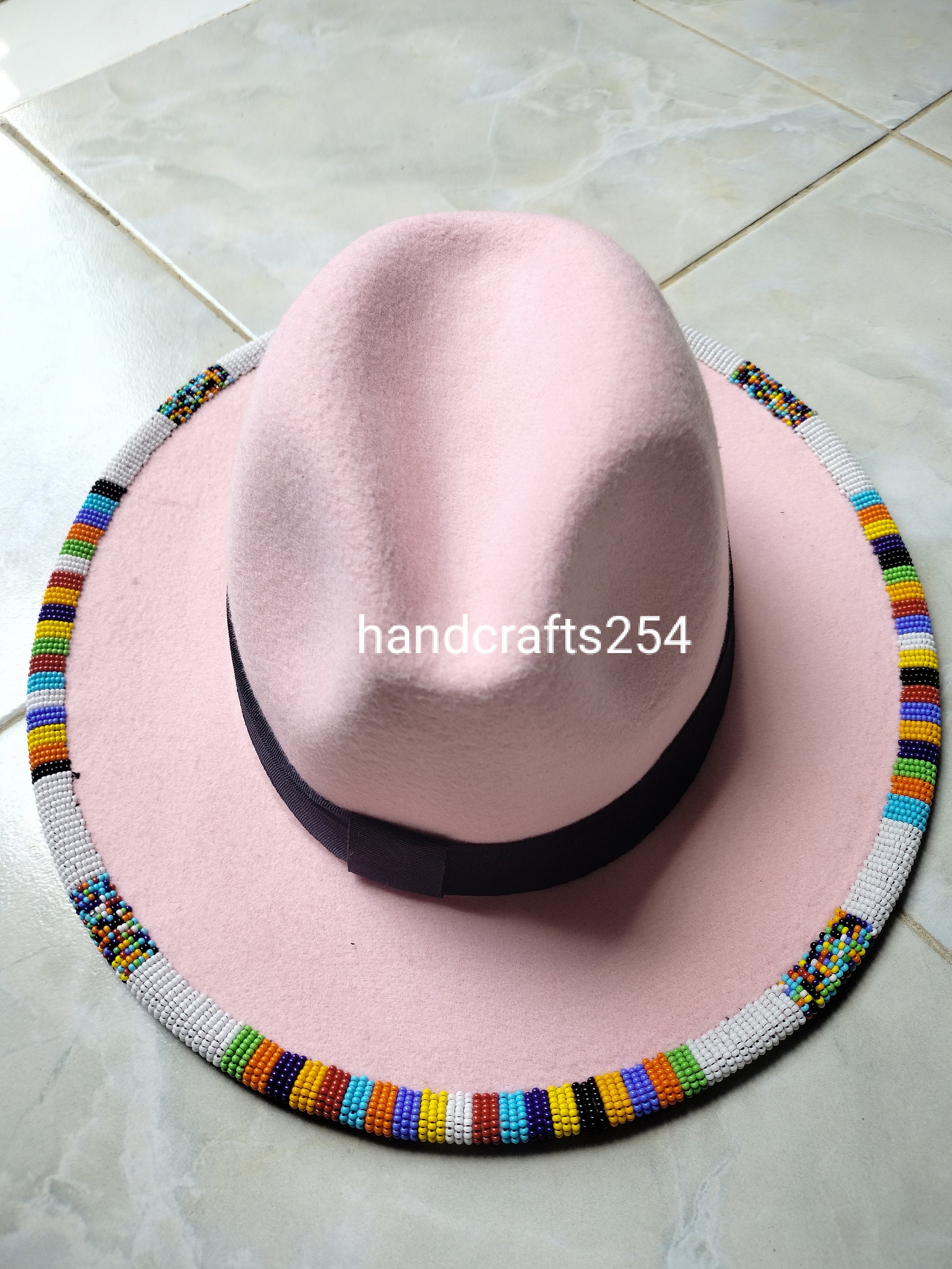 Baby Pink Beaded Edge Fedora 