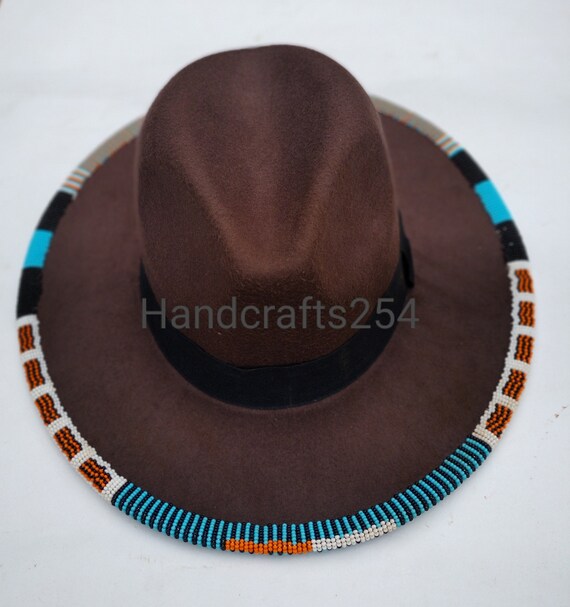 Dark Brown Beaded Edge Fedora Hat 