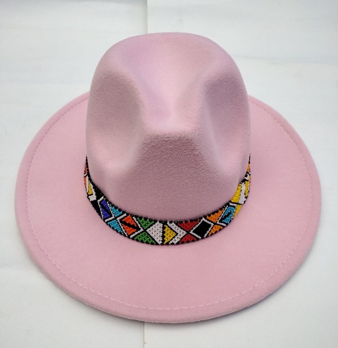 Beaded brim whitebaby pink and hot pink fedora hatSombrero Etsy
