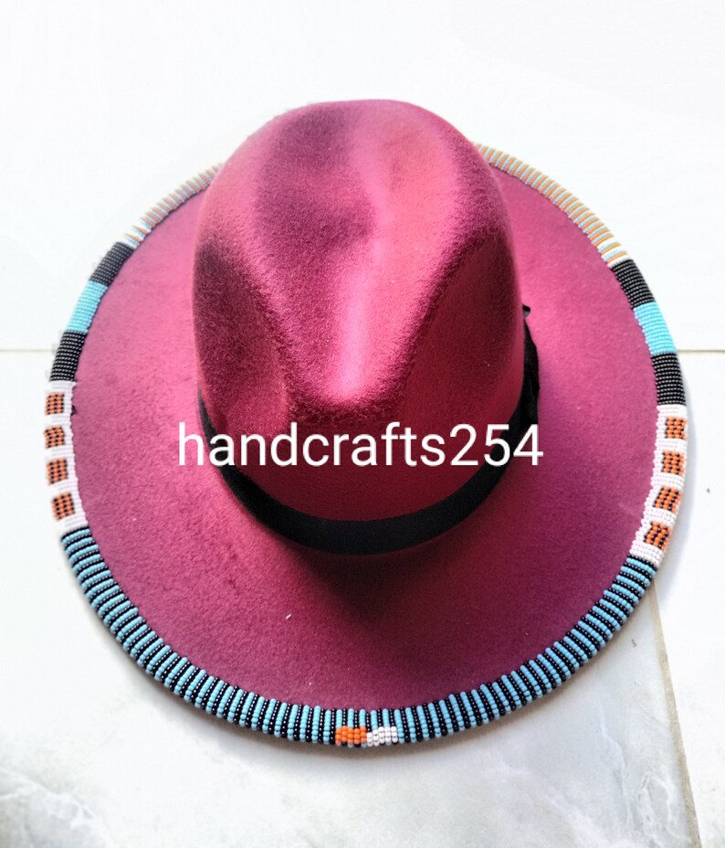 Dark Brown Beaded Edge Fedora Hat Native American Beaded Etsy