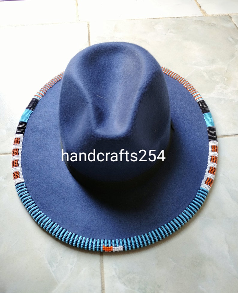 Dark Brown Beaded Edge Fedora Hat Native American Beaded Etsy