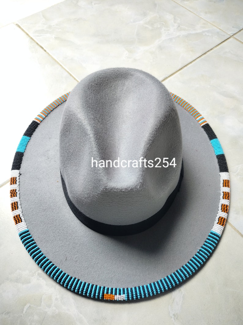 Dark Brown Beaded Edge Fedora Hat Native American Beaded Etsy