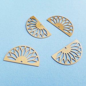 4 Pieces - Brass Semi Circle Earring Charms - Raw Brass Half Moon Pendant - Earring Finding - Jewelry Supplies - 33.2x18x0.4mm