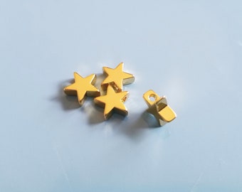 4 Pieces -18K Real Gold Plated Brass - Gold Star Beads – Brass Star Spacer Beads - Star Charms - Jewelry Making Supplies - 7.9x7.5x2.7mm