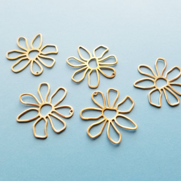 2 Pieces - Brass Flower Charms - Flower Shaped Raw Brass Pendant - Brass Earring Findings - Jewelry Supplies - 34.8x34.8x1.3mm