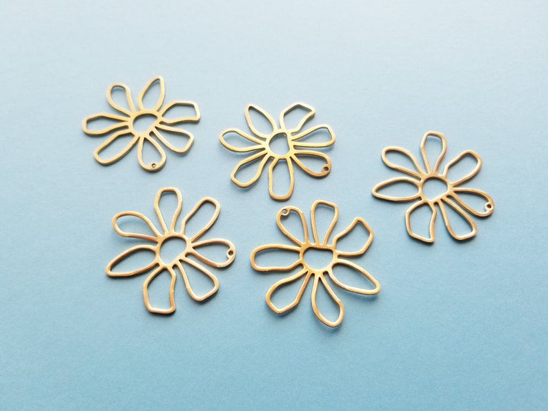 2 Pieces Brass Flower Charms Flower Shaped Raw Brass Pendant Brass Earring Findings Jewelry Supplies 34.8x34.8x1.3mm image 1