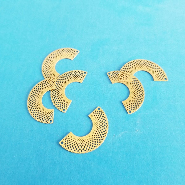 6 Pieces - Brass Semi Circle Earring Connector - Raw Brass Half Moon Connectors - Earring Findings - Jewelry Supplies - 25x13.44x0.3mm