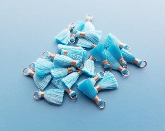 4 Blue Silky Tassels with Loop Charms - Silky Tassels Earring and Pendant - Tassels with Iron Jump Ring - Boho Earrings - 24.06x5.92x3.4mm