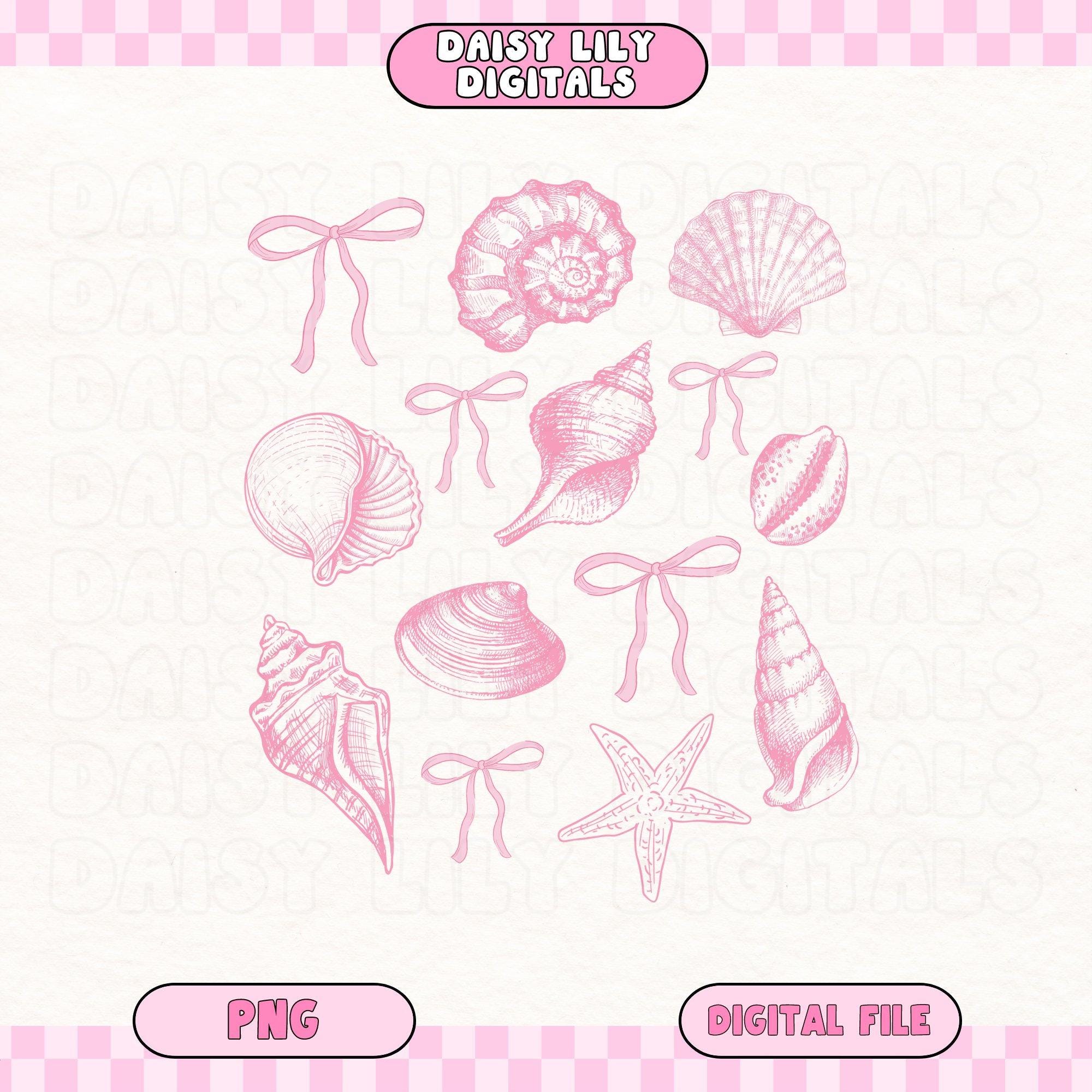 Beach Seashell Png Coquette Bow Pink Sublimation Designs Trendy Shirt Designs Preppy Southern Style Tshirt Graphis DTF Transfers