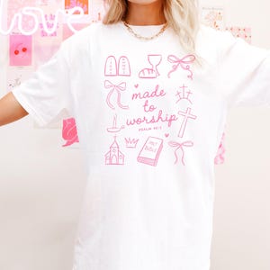 Made To Worship SVG PNG Christian Shirt png Coquette Bow png Bible Verse Shirt Sublimation Design Religious SVG Religious Shirt Easter Png image 2