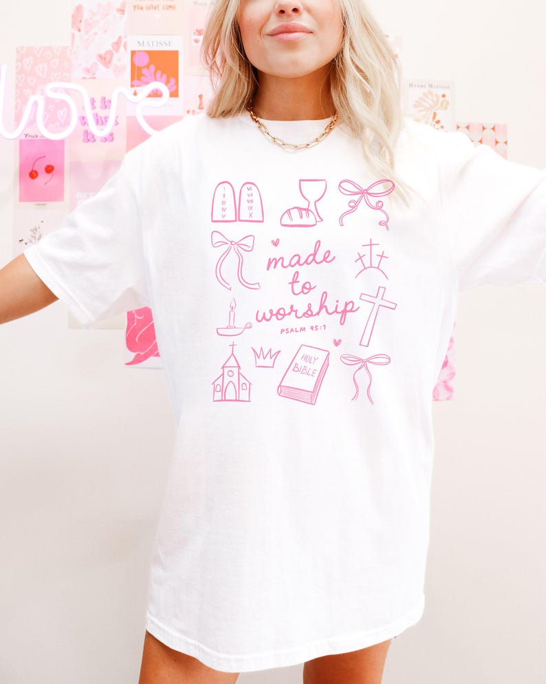 Made To Worship SVG PNG Christian Shirt png Coquette Bow png Bible Verse Shirt Sublimation Design Religious SVG Religious Shirt Easter Png image 2