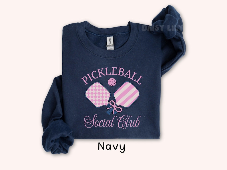 Pickleball Social Club Navy Sweatshirt, Women's Casual Sports Crewneck, Long Sleeve Athletic Apparel, Gift for Her