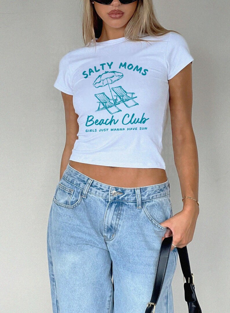Salty Moms Beach Club T-Shirt, Funny Mom Summer Tee, Girls Just Wanna Have Sun Top