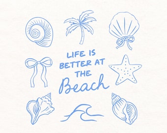 Beach Coquette Seashell PNG Beach PNG Summer png Life is Better at the Beach png Coastal Granddaughter Aesthetic Sublimation Design Blue