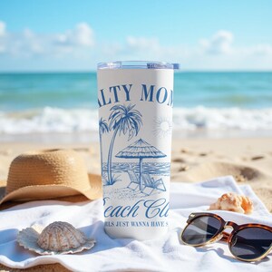 Beach Tumbler Salty Mom Beach Club Insulated Travel Cup Coastal Design Summer Accessories