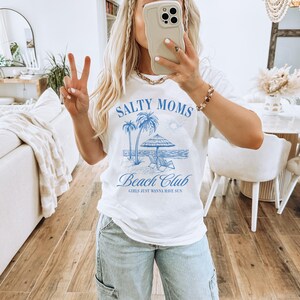 Salty Moms Beach Club T-Shirt, Casual Women's Graphic Tee, Summer Fashion Top, Coastal Style Apparel