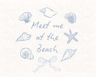 Stampa "Incontrami in spiaggia", stampa "Nipote costiera", stampa "Maglietta conchiglia PNG", stampa "Nonna costiera", design a sublimazione, collage di conchiglie