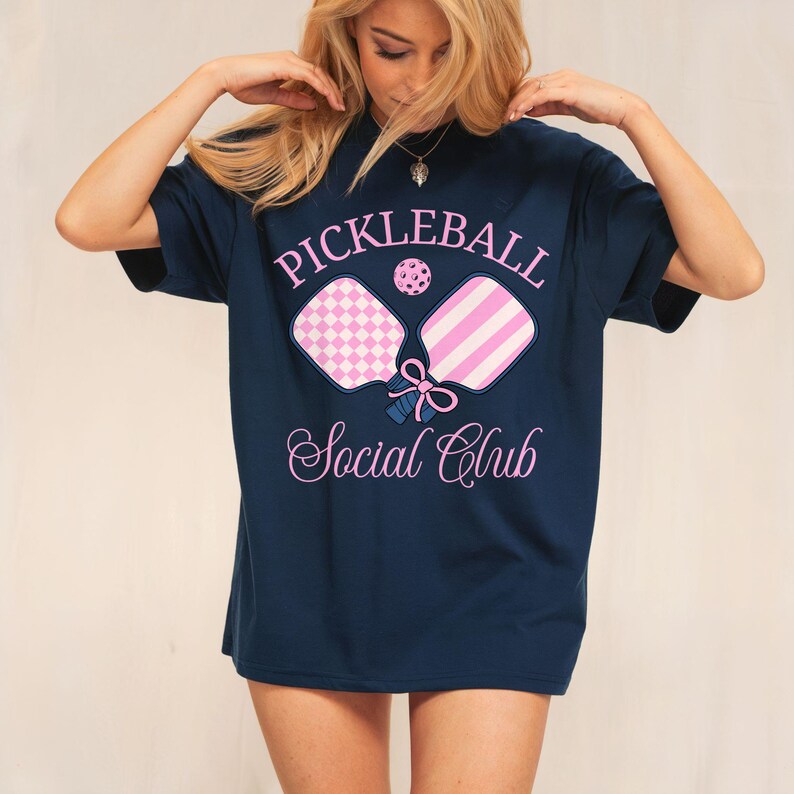 Pickleball Social Club Navy T-Shirt, Women's Casual Sporty Tee, Graphic Print Top, Athletic Fashion Wear, Gift for Pickleball Lovers