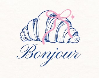 Bonjour Croissant PNG Bow Croissant Clipart Frans Png Gebak Png Bakkerij Png Digitale Download