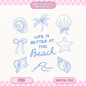 Life Is Better at the Beach PNG Preppy Summer Vibes Digital Design, Coastal Beach Shirt png, Girly Ocean Clipart for Totes & Tees