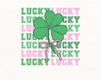 Lucky St. Patrick's Day png Iers png Lucky Shamrock png Happy go Lucky Clover png Coquette png Roze strik sublimatieontwerp roze groen
