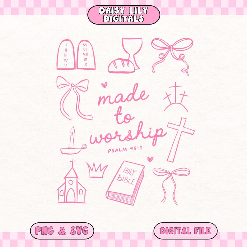 Made To Worship SVG PNG Christian Shirt png Coquette Bow png Bible Verse Shirt Sublimation Design Religious SVG Religious Shirt Easter Png image 1