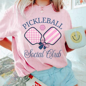 Pickleball Social Club Pink T-Shirt, Retro Graphic Tee, Casual Summer Women's Top, Sports Fan Gift