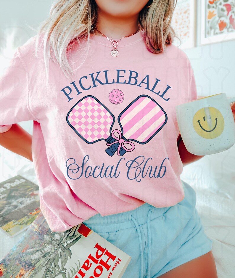 Pickleball Social Club Pink T-Shirt, Retro Graphic Tee, Casual Summer Women's Top, Sports Fan Gift