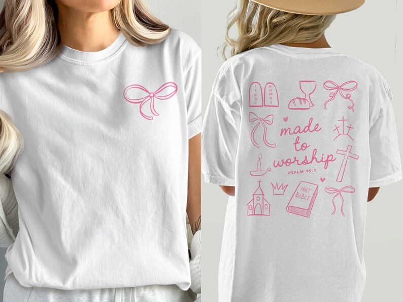 Made To Worship SVG PNG Christian Shirt png Coquette Bow png Bible Verse Shirt Sublimation Design Religious SVG Religious Shirt Easter Png image 7