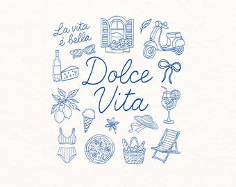 La Dolce Vita PNG Maglietta italiana png Estate europea png Estate europea png Italia alla moda png La Vita a Bella Png Design a sublimazione per maglietta
