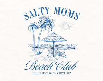 Salty Moms Beach Club Png, Preppy Coastal Design, Summer Vacation Sublimation Design, Beach Digital Download, Summer Aesthetics